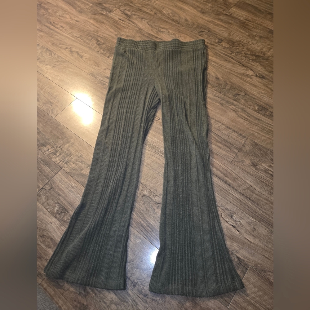 No Boundaries Olive Ribbed Flare Pants